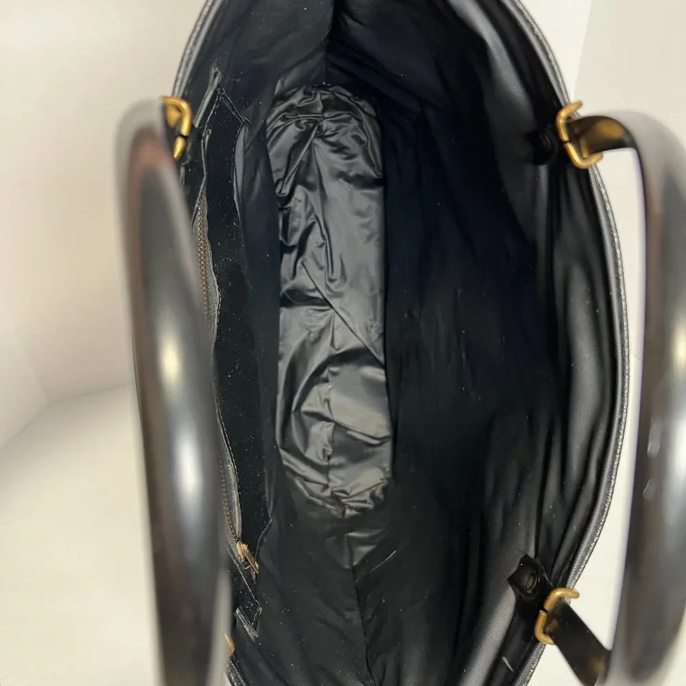 Vintage Handbag‎ Black with Tapestry Front craft bag hard side purse granny bag